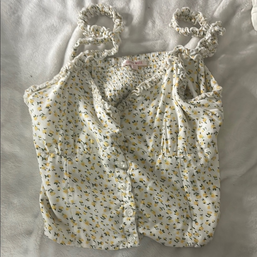 Ruffle Strap Floral Blouse in Yellow and White